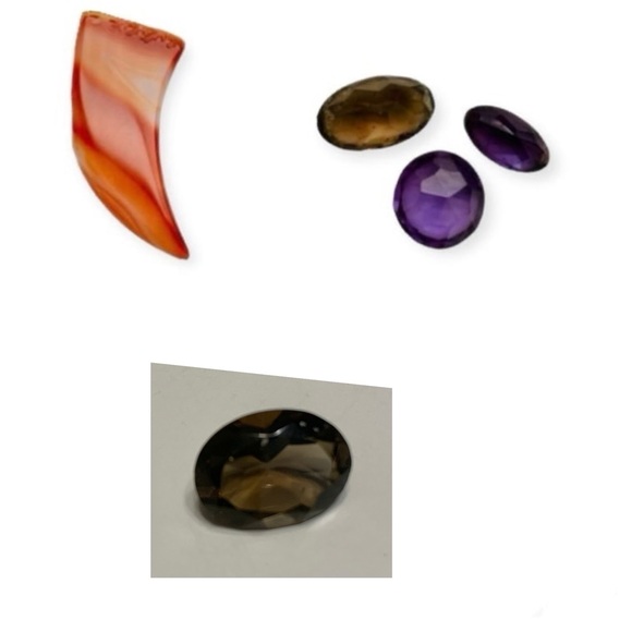 Jewelry - FIVE VTG 4 Gem Stones (Amethyst & Brown Topaz) Plus one Agate gem Horn (5 total)